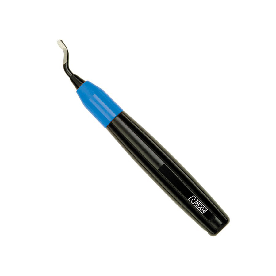 Rebarbador NOGA TeddyBurr TB1000 com cabo preto compacto, empunhadura azul e lâmina N1 — rebarbador para locais de difícil acesso e cantos internos na usinagem, fornecido pela Hebron Ferramentas