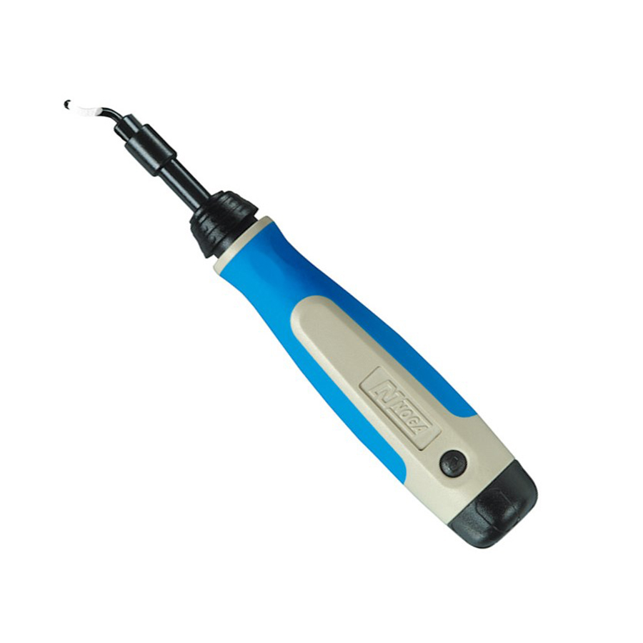 Rebarbador Telescópico NOGA Tele Burr NG3002 com cabo ergonômico NogaGrip azul e suporte telescópico N — ferramenta de rebarbação com alcance ajustável para furos e cantos, fornecida pela Hebron Ferramentas